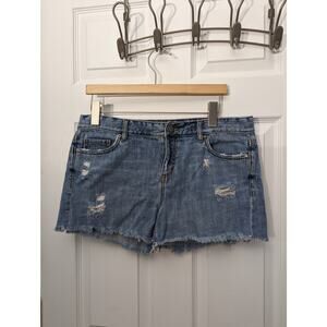 Ann Taylor LOFT Shorts Size 10 Denim Cut Off Embroidered Upcycled